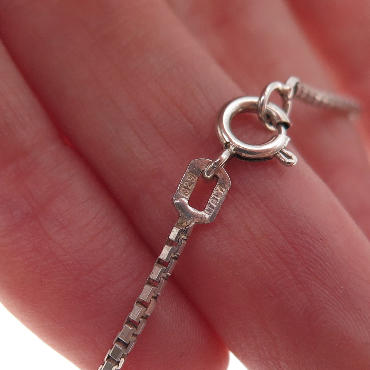 925 Sterling Silver Vintage Italy Round Box Chain Necklace 18"