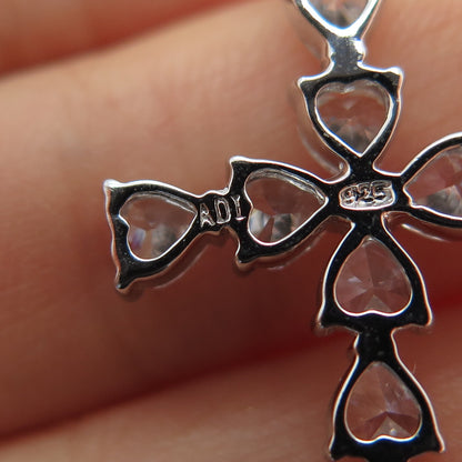 925 Sterling Silver Heart-Cut C Z Cross Charm Pendant