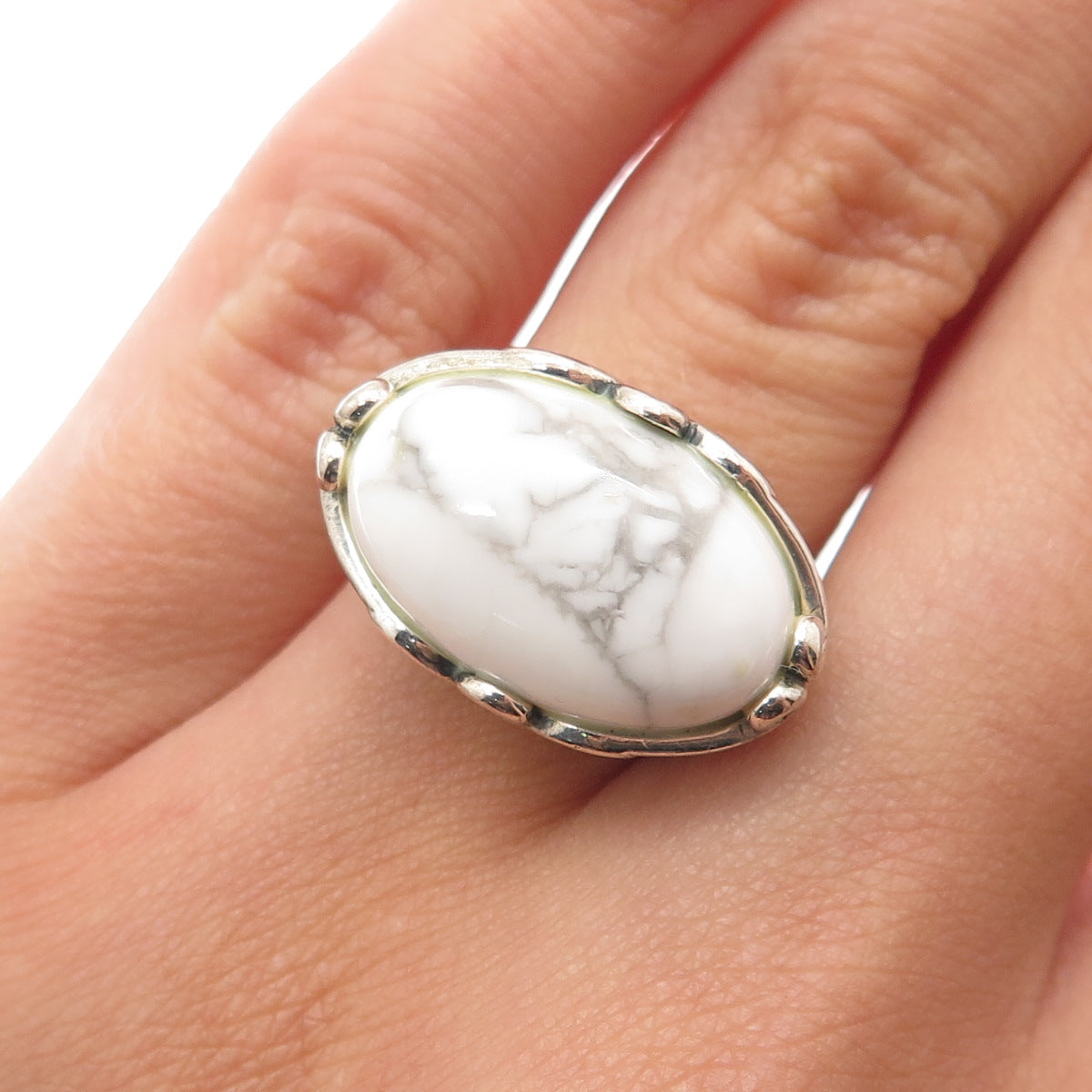 ELYSE RYAN 925 Sterling Silver Vintage Real Howlite Modernist Ring Size 6.25