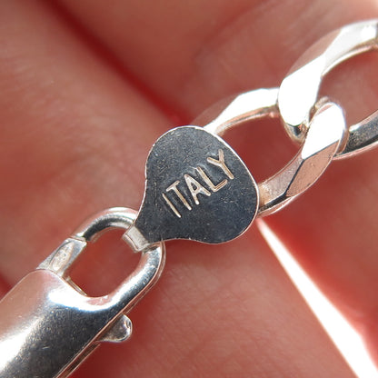 P. LUX 925 Sterling Silver Vintage Italy Figaro Link Bracelet 7.75"