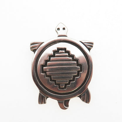 T. Thomas Navajo Old Pawn 925 Sterling Silver Vintage Turtle Tribal Pin Brooch