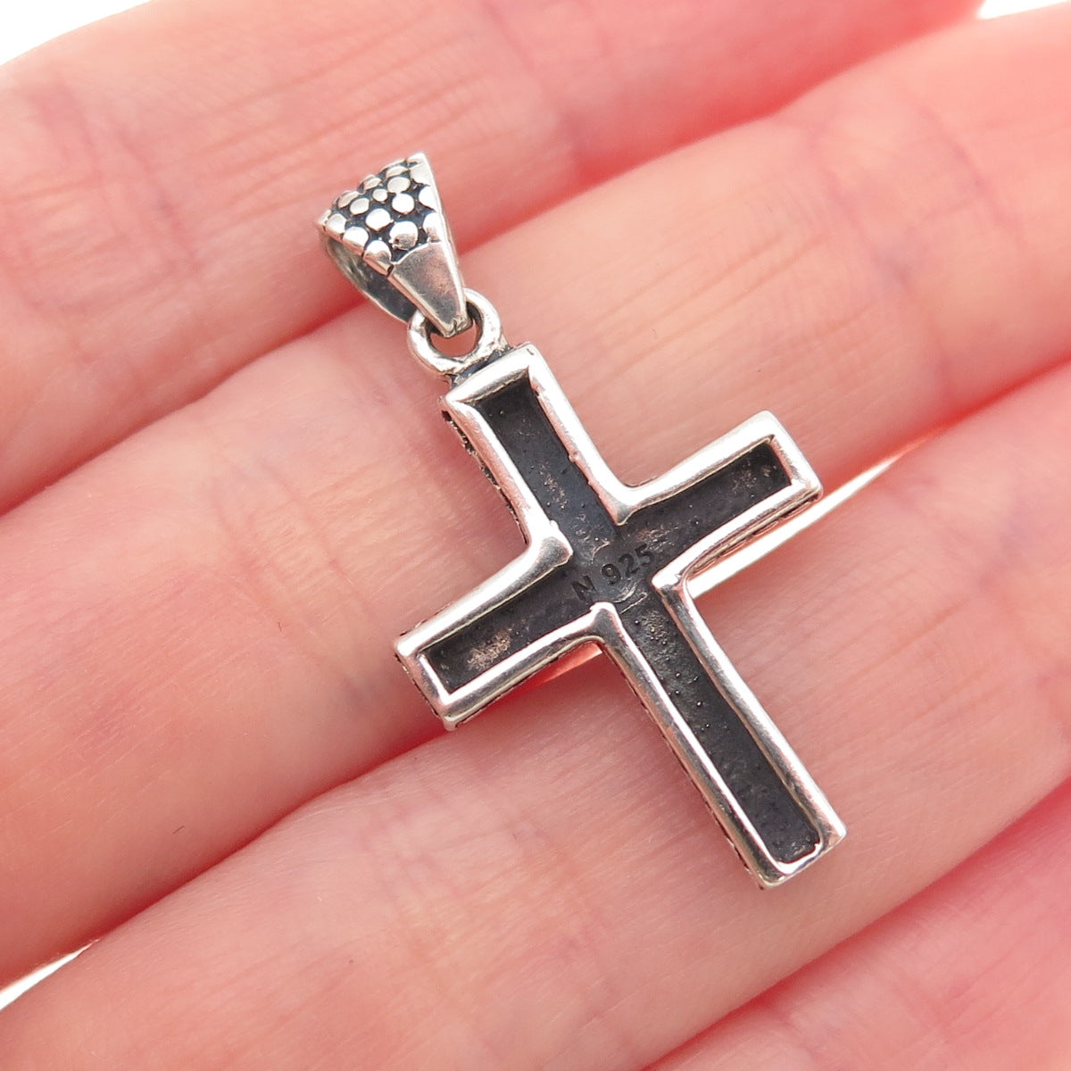 925 Sterling Silver Vintage Cross Dotted Oxidized Pendant