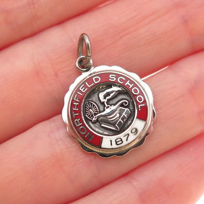 College Seal & Crest 925 Sterling Vintage Enamel Northfield School Mini Pendant