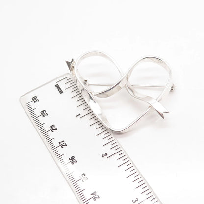 925 Sterling Silver Vintage Open Heart Ribbon Pin Brooch