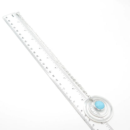 925 Sterling Silver Vintage Turquoise Gem Double Circle Cable Chain Necklace 18"