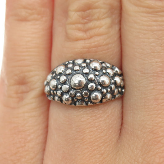 BEAU 925 Sterling Silver Vintage Floral Beaded Adjustable Dome Ring Size 5.5