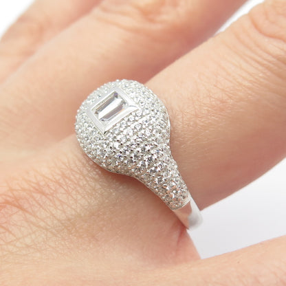 925 Sterling Silver Princess-Cut C Z Granulated Ring Size 7.75
