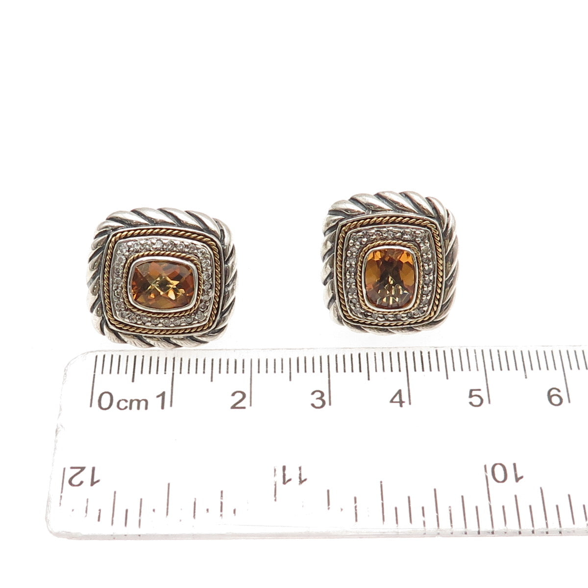 EFFY Sterling Silver 18K Gold Vintage Real Diamond & Citrine Omega Back Earrings