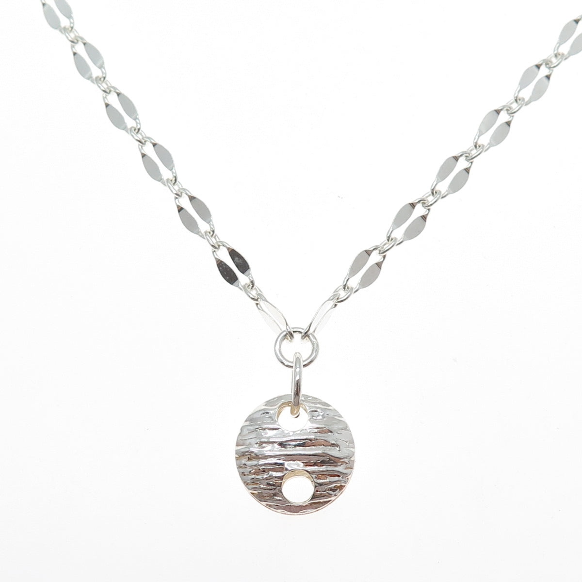 925 Sterling Silver Vintage Italy Modernist Disc Coffee Bean Chain Necklace 16"