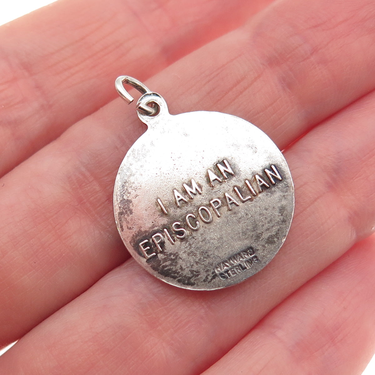 Hayward 925 Sterling Silver Antique Art Deco Jesus Episcopalian Oxidized Pendant
