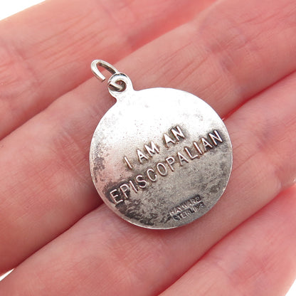 Hayward 925 Sterling Silver Antique Art Deco Jesus Episcopalian Oxidized Pendant