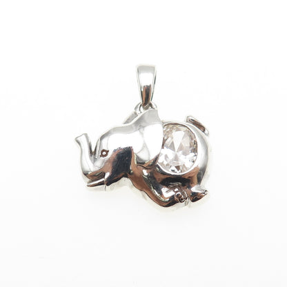 925 Sterling Silver Vintage Round-Cut C Z Elephant Mini Charm Pendant