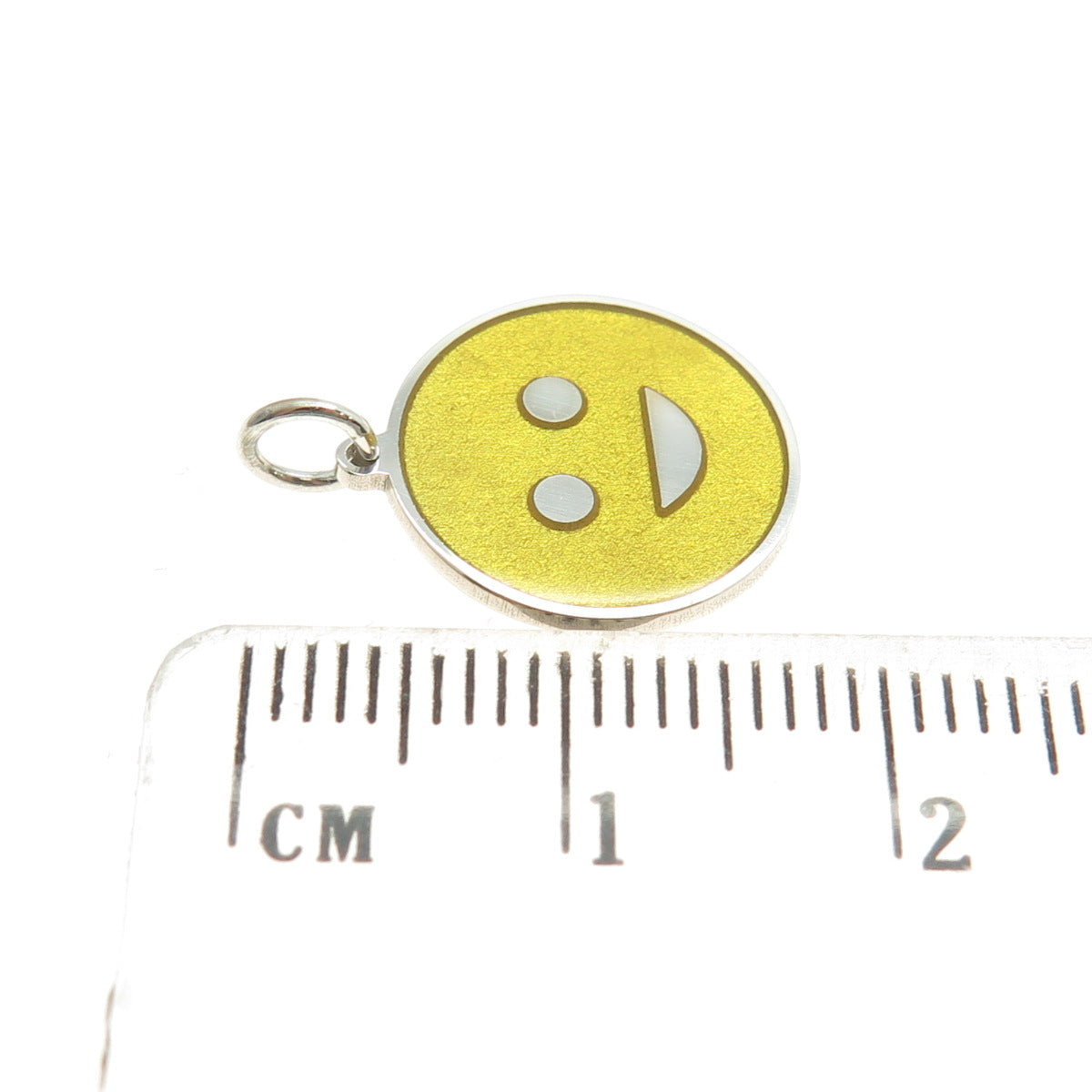 925 Sterling Silver Yellow Enamel Smiling Face Emoji Minimalist Charm Pendant