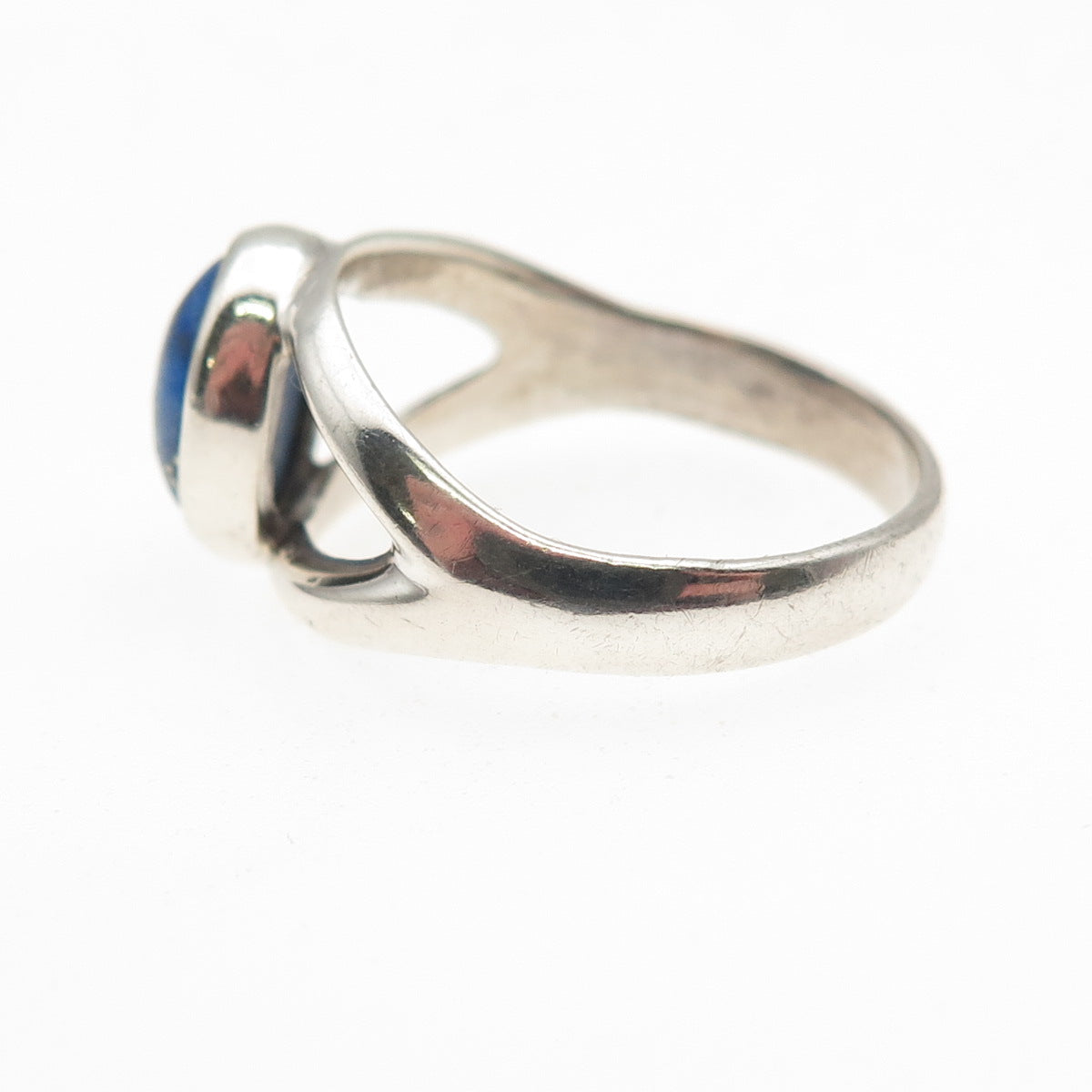 Rocky 925 Sterling Silver Vintage Real Lapis Modernist Ring Size 7.75