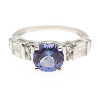 925 Sterling Silver Real Round-Cut Iolite & White Topaz Ring Size 8