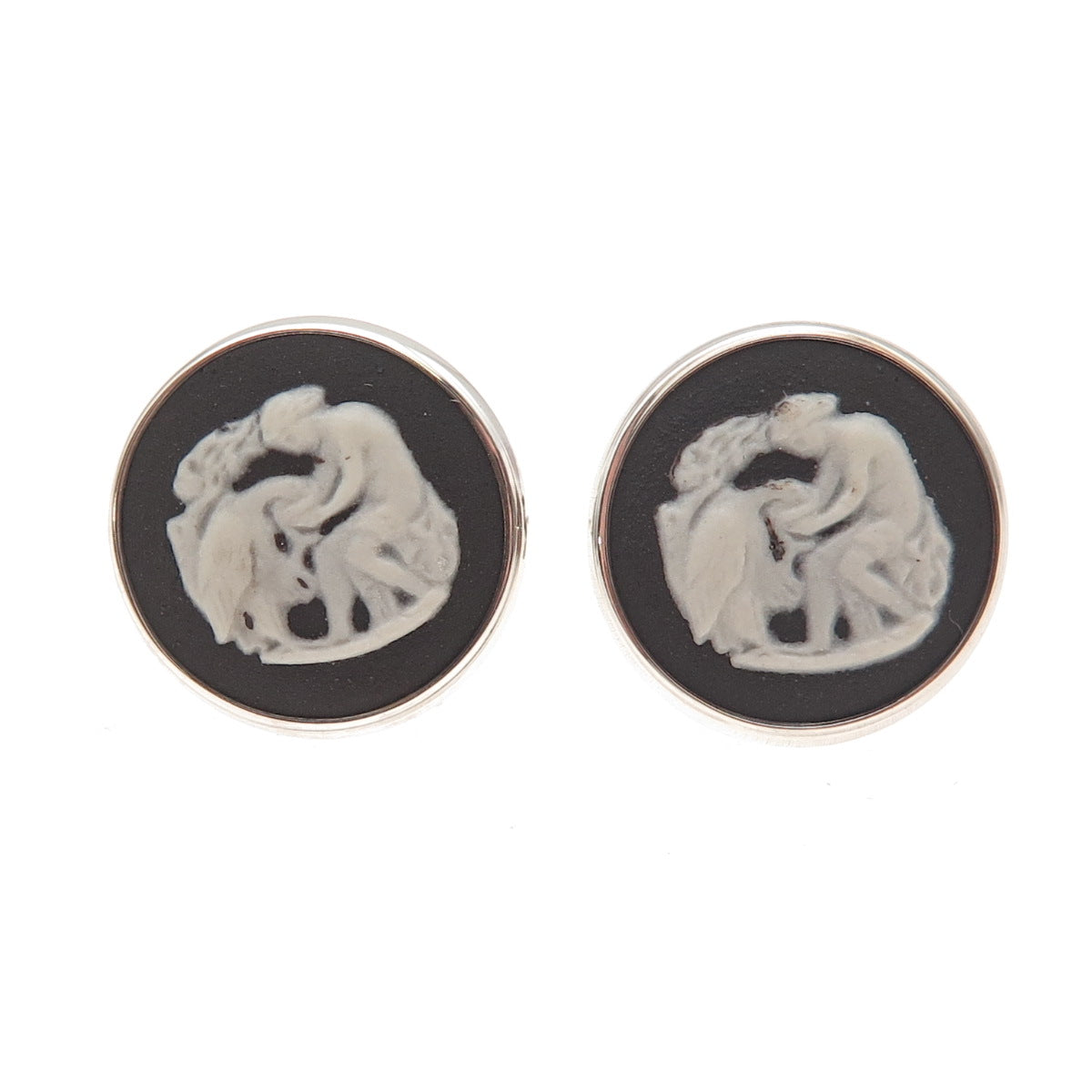 Josiah Wedgwood 925 Sterling Vintage 1979 Birmingham Jasperware Cameo Earrings