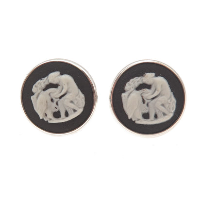 Josiah Wedgwood 925 Sterling Vintage 1979 Birmingham Jasperware Cameo Earrings