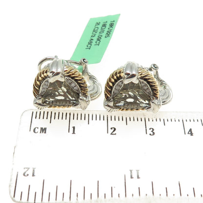 DANWAK 18K Gold Sterling 18 Diamond 0.09ct & 2 Quartz 3.46ct Omega Back Earrings