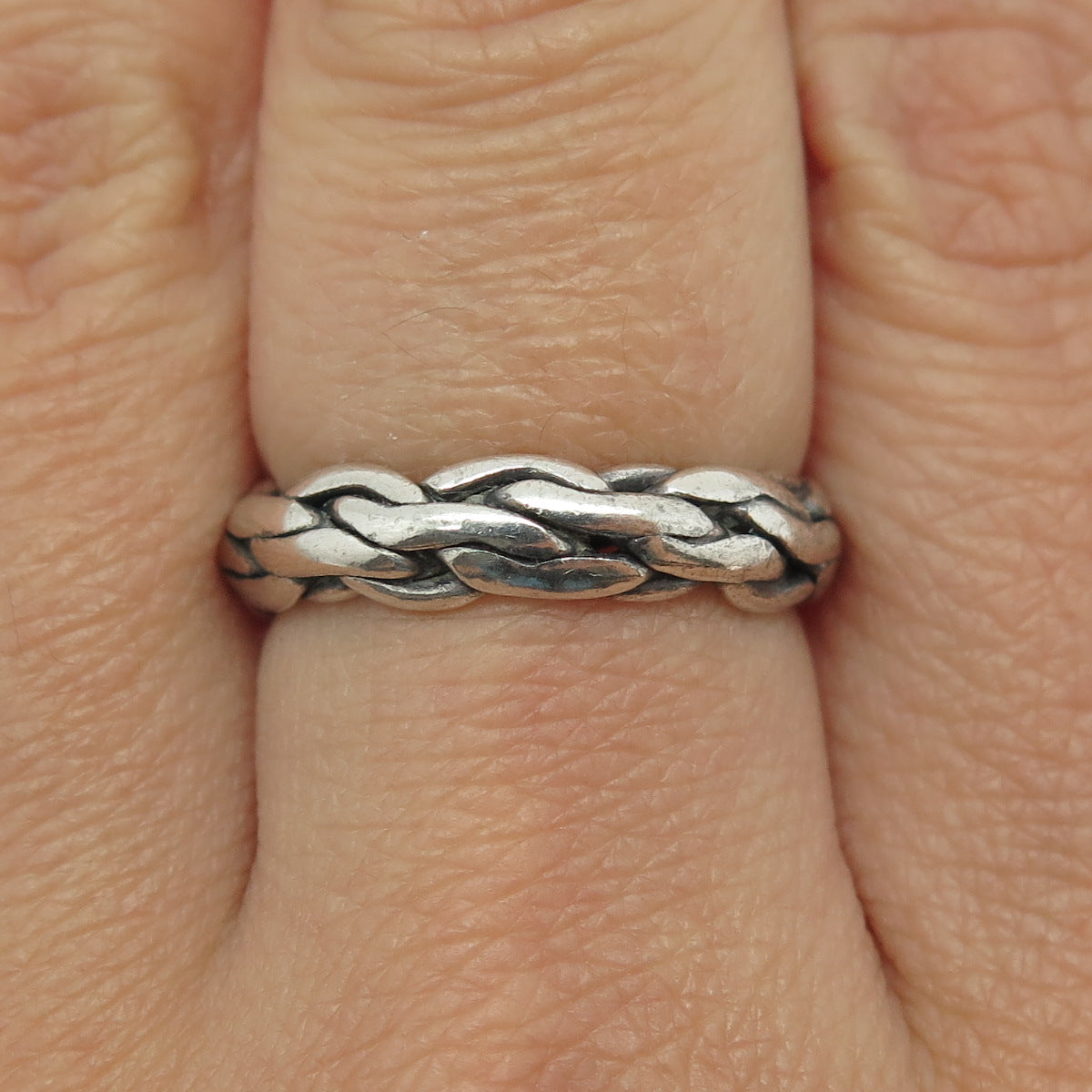 925 Sterling Silver Vintage Braided Oxidized Band Ring Size 7.25