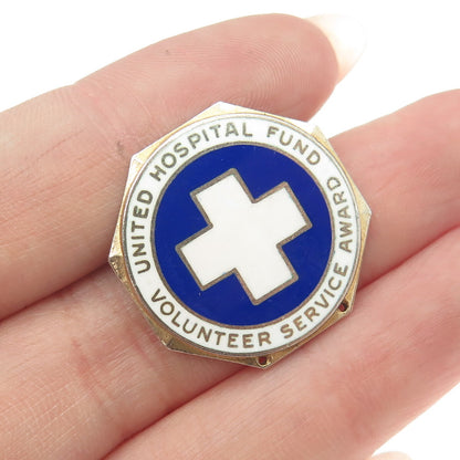 925 Sterling Silver Vintage Enamel United Hospital Fund Volunteer Service Brooch