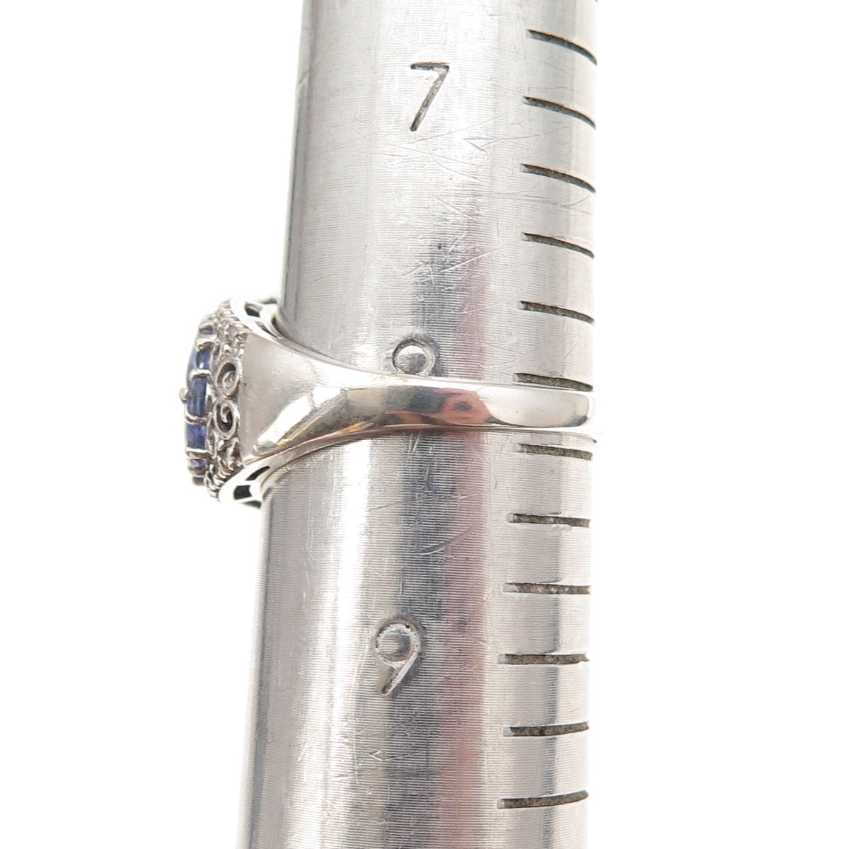 Chuck Clemency Sterling Silver Real Diamond Turquoise & Tanzanite Ring Size 8.25