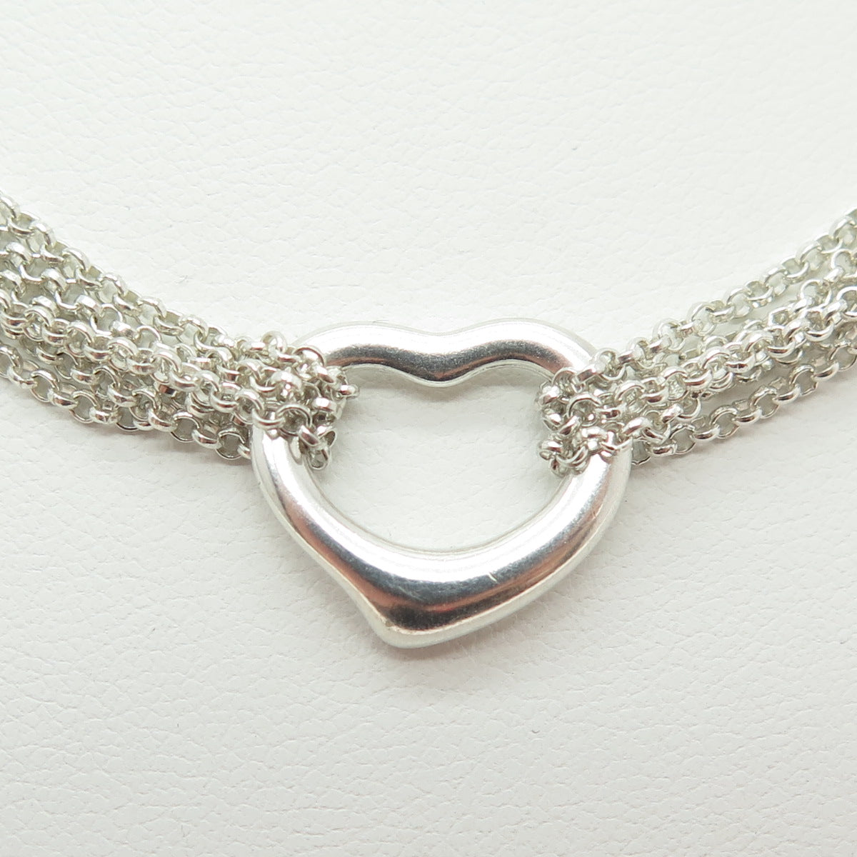 925 Sterling Silver Vintage Open Heart Multi-Rolo Chain Necklace 16"