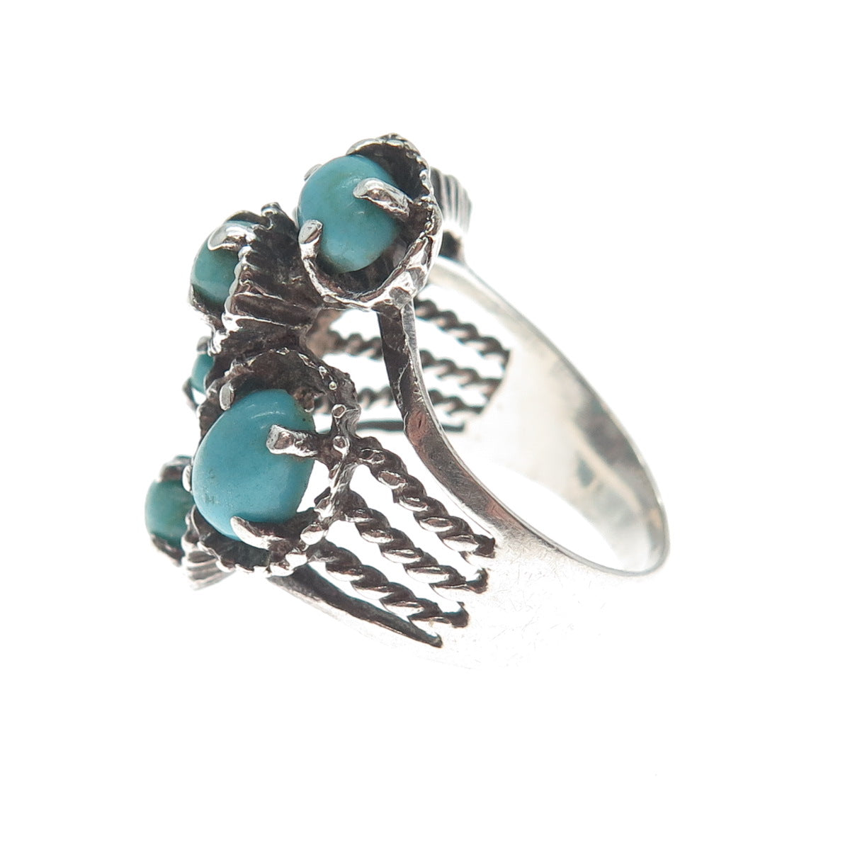 925 Sterling Silver Vintage Real Kingman Turquoise Modernist Ring Size 8.5
