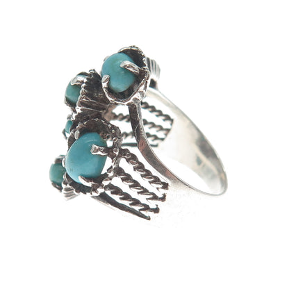 925 Sterling Silver Vintage Real Kingman Turquoise Modernist Ring Size 8.5