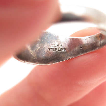 Beau 925 Sterling Antique Art Deco Couple Heart Floral Adjustable Ring Size 6.5