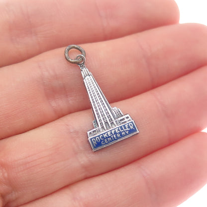 925 Sterling Silver Vintage Enamel Rockefeller Center NY Charm Pendant