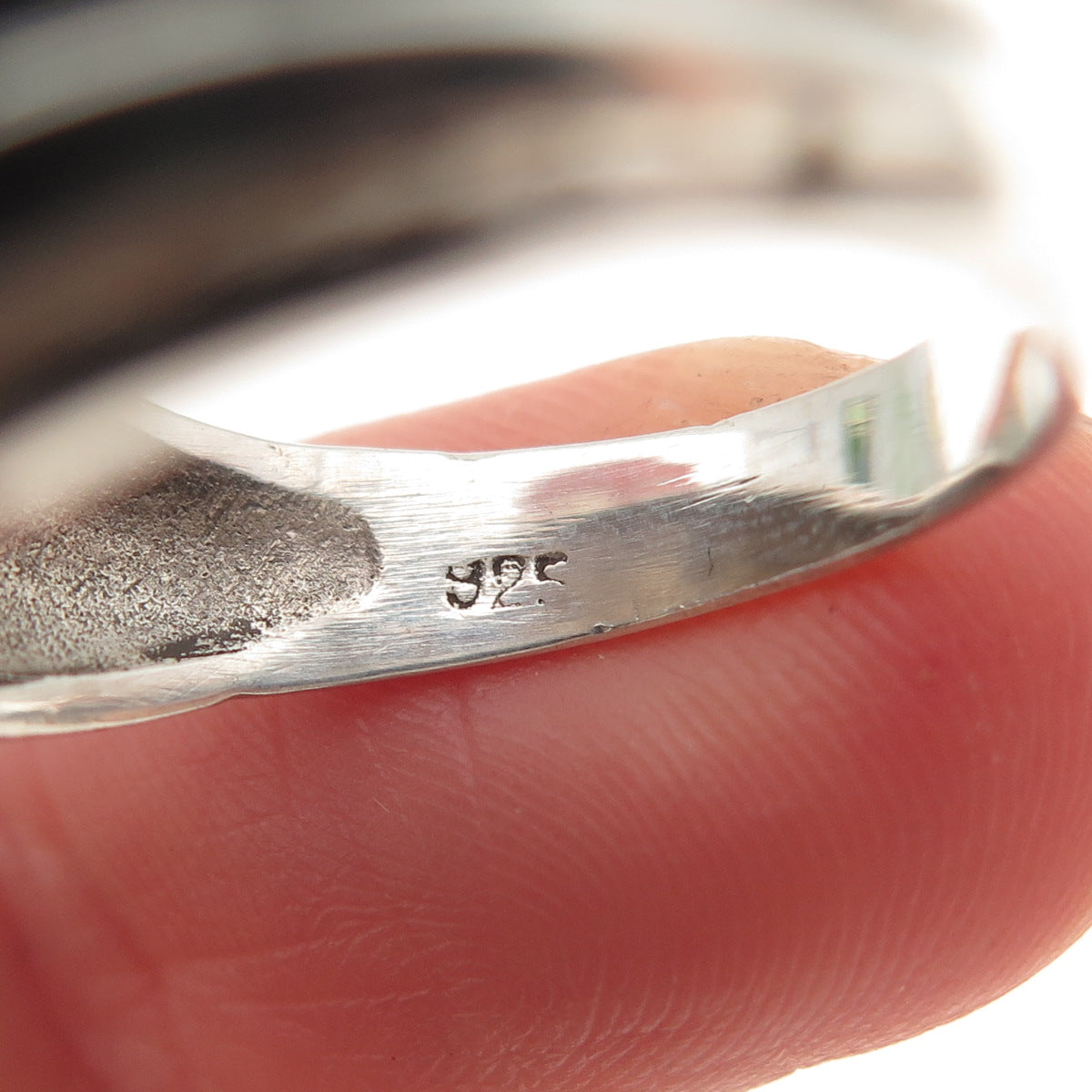 925 Sterling Silver Vintage Real Turquoise Modernist Ribbed Ring Size 10.75