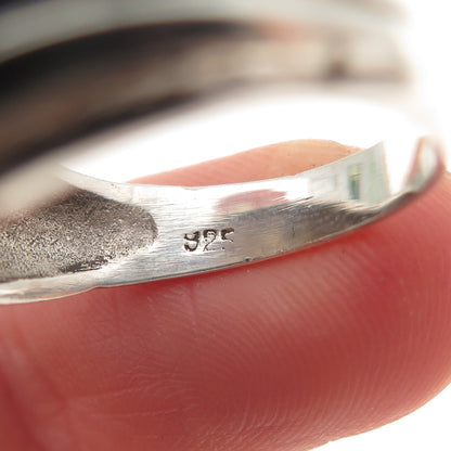 925 Sterling Silver Vintage Real Turquoise Modernist Ribbed Ring Size 10.75