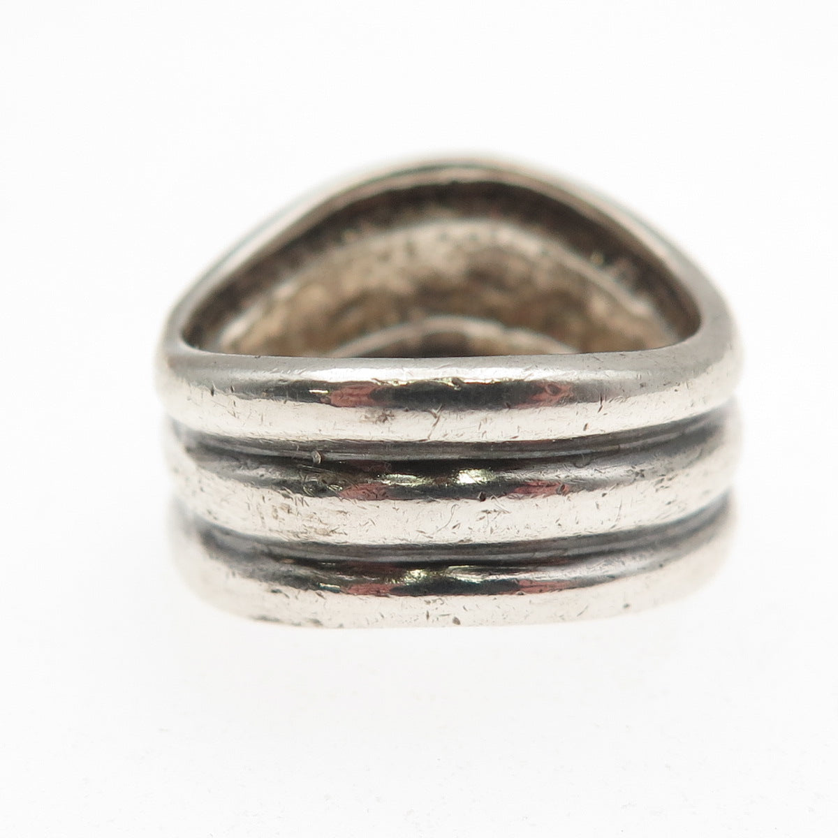 925 Sterling Silver Vintage Modernist Wavy Oxidized Ring Size 8