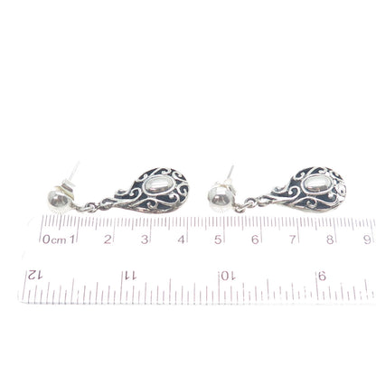 925 Sterling Silver Vintage Swirl Teardrop Dangle Earrings