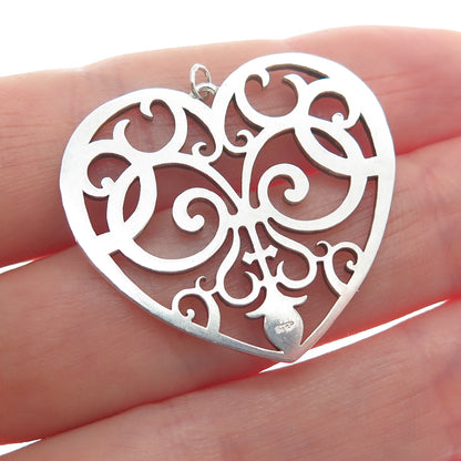 925 Sterling Silver Vintage Ornate Heart Charm Pendant