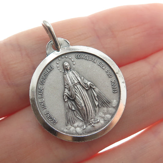 800 Silver Vintage St. Regina Medal Religious Oxidized Charm Pendant