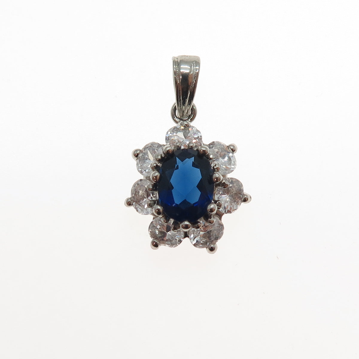 925 Sterling Silver Blue & White C Z Mini Charm Pendant