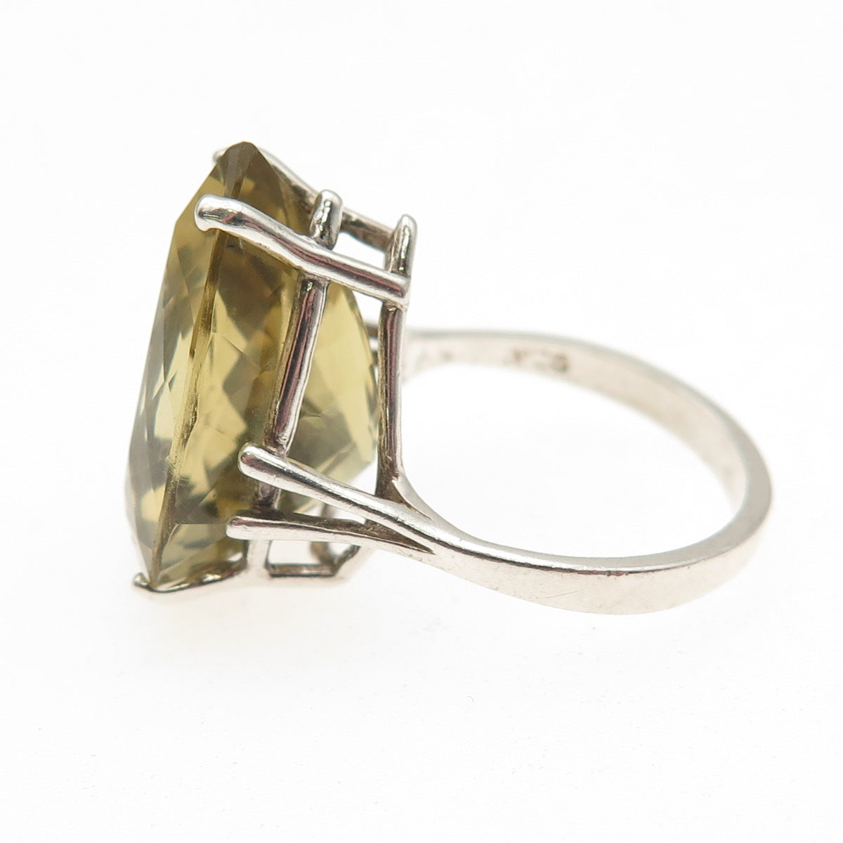 925 Sterling Silver Vintage Real Pear-Cut Lemon Quartz Ring Size 5.5