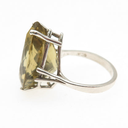 925 Sterling Silver Vintage Real Pear-Cut Lemon Quartz Ring Size 5.5