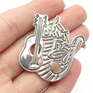 925 Sterling Silver Vintage Musical Instruments Pin Brooch