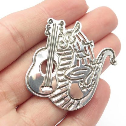 925 Sterling Silver Vintage Musical Instruments Pin Brooch