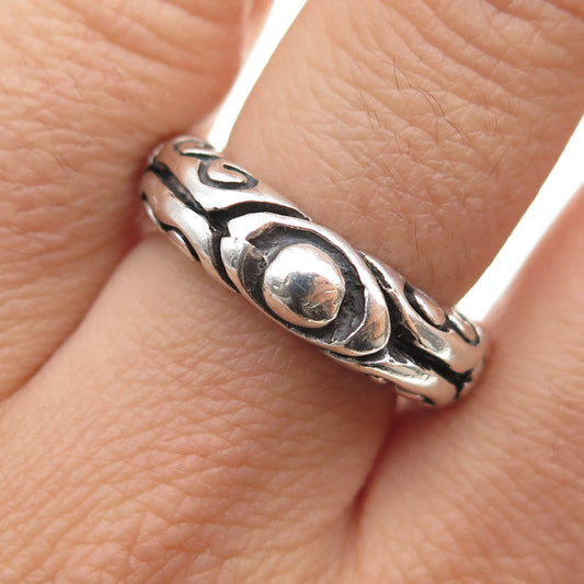 925 Sterling Silver Vintage Ornate Beaded Oxidized Band Ring Size 6
