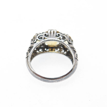 CLYDE DUNEIER CID 925 Sterling Vintage Real Citrine & C Z Oxidized Ring Size 6