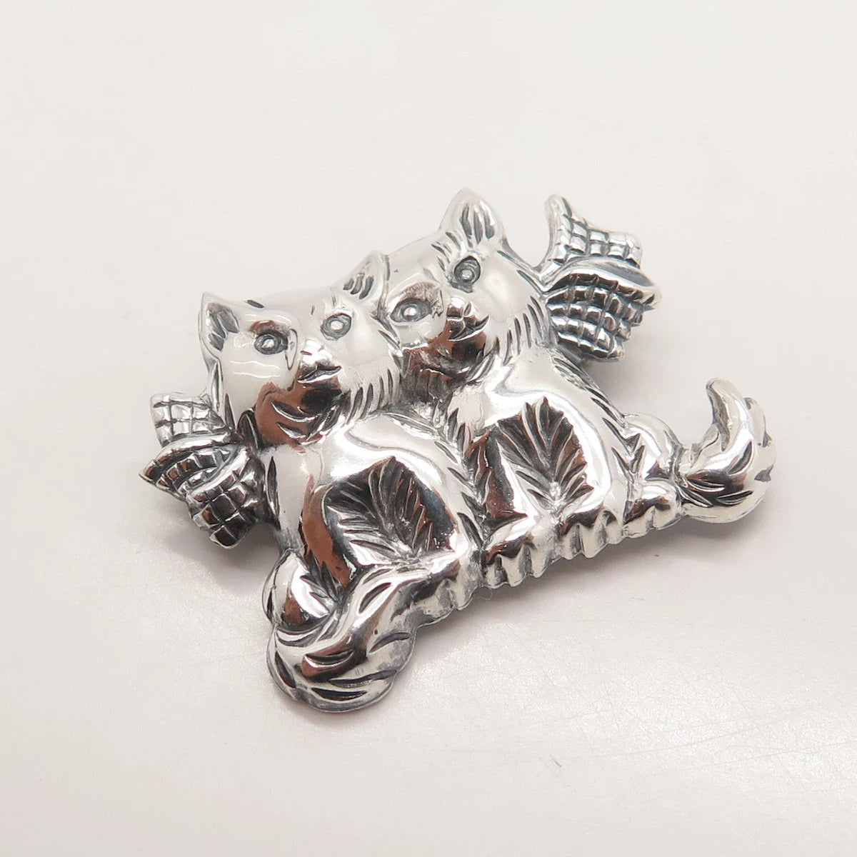 925 Sterling Silver Vintage Couple of Cats Pin Brooch