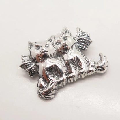 925 Sterling Silver Vintage Couple of Cats Pin Brooch