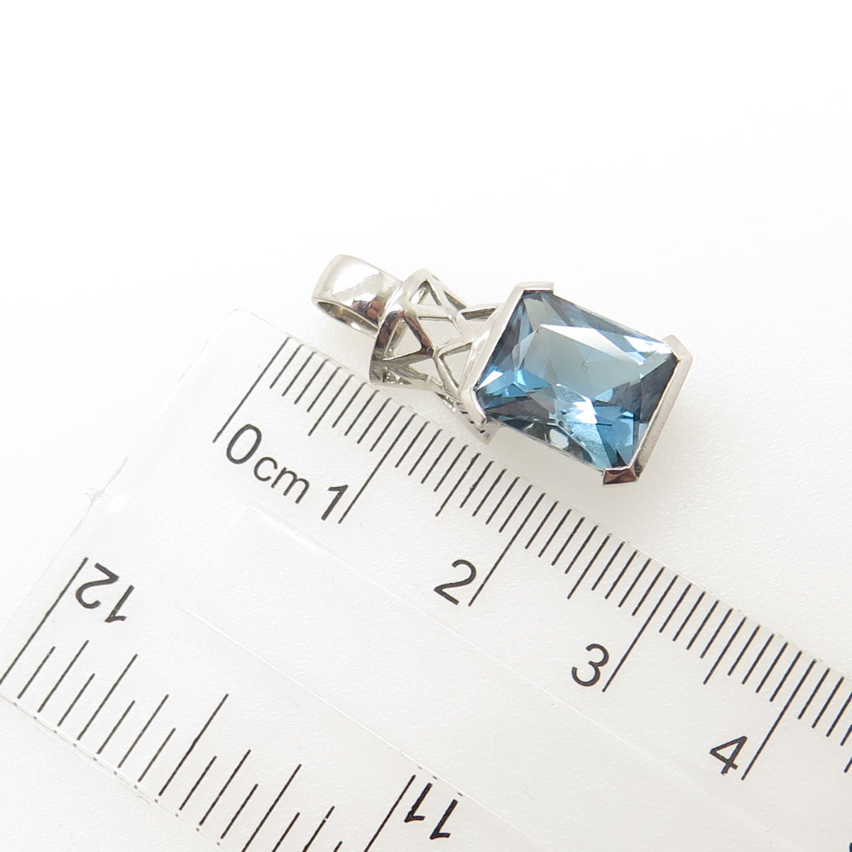 925 Sterling Silver Real Radiant-Cut Blue Topaz Minimalist Pendant