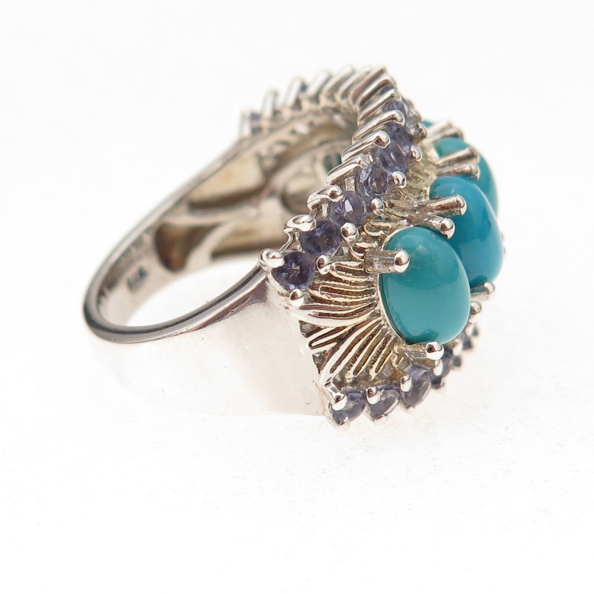 Chuck Clemency Sterling Silver 2-Tone Real Turquoise & Tanzanite Ring Size 8.25