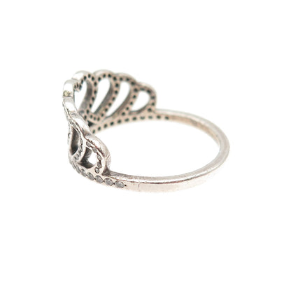 PANDORA 925 Sterling Silver Round-Cut C Z Hearts Tiara Ring Size 6