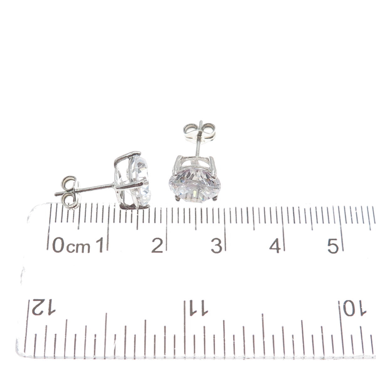 925 Sterling Silver Round-Cut C Z Stud Earrings
