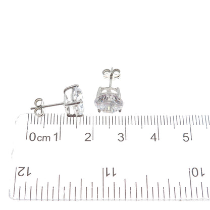 925 Sterling Silver Round-Cut C Z Stud Earrings